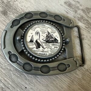 Horseshoe Belt Buckle with Whale Design Hawaii